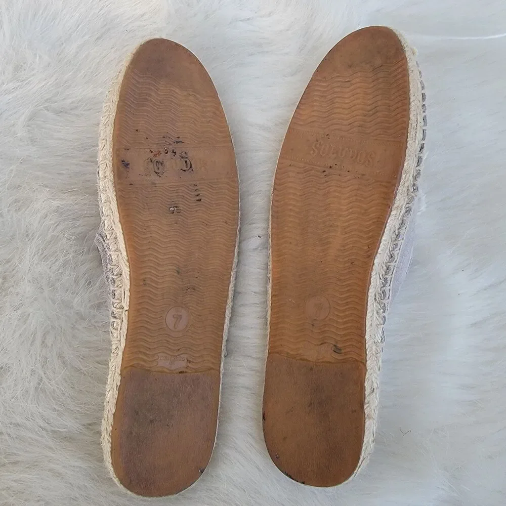 Soludos Tassel Espadrille Mules Womens size 7 Shoes Flats Natural Suede Gray